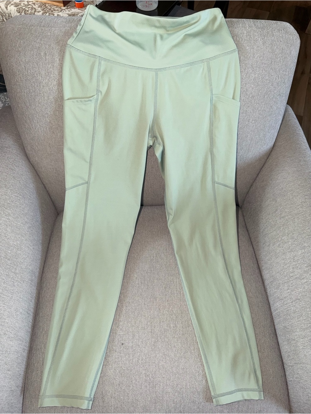 Papaya Sage Green High-Waist Leggings with Side Pockets